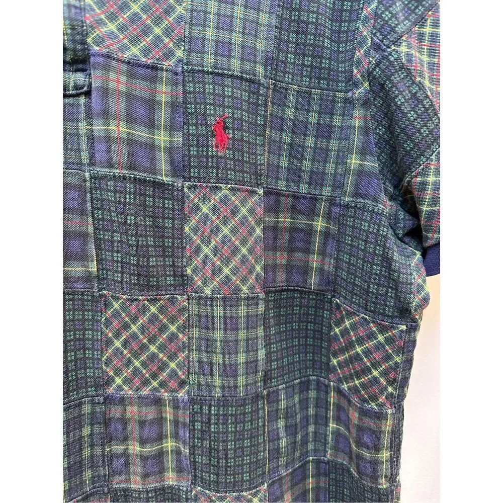 Polo by Ralph Lauren VTG men’s blue green patchwork polo size Large #44-1738